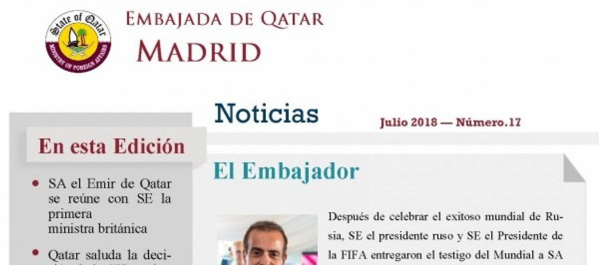 Invitación embajador Qatar Madrid a Raúl Torres