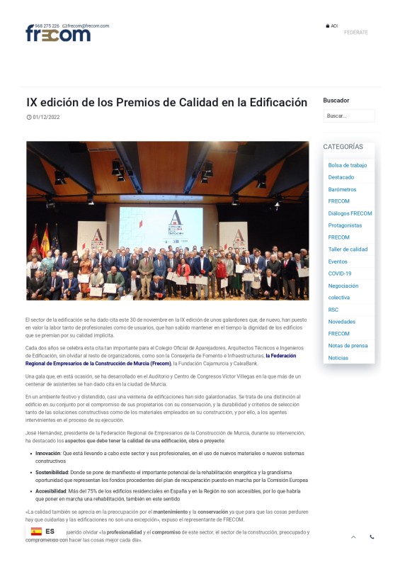 RAÚL TORRES RECIBE EL PREMIO CALIDAD EN LA EDIFICACIÓN EN LA IX EDICIÓN